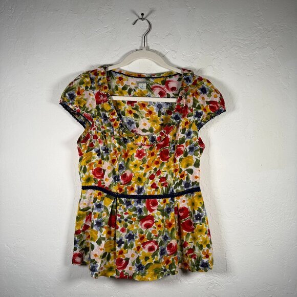 Anthropologie Tops - 90s Odille Anthropologie Multicolor Floral Peplum Cap Sleeve Blouse Top Size 8